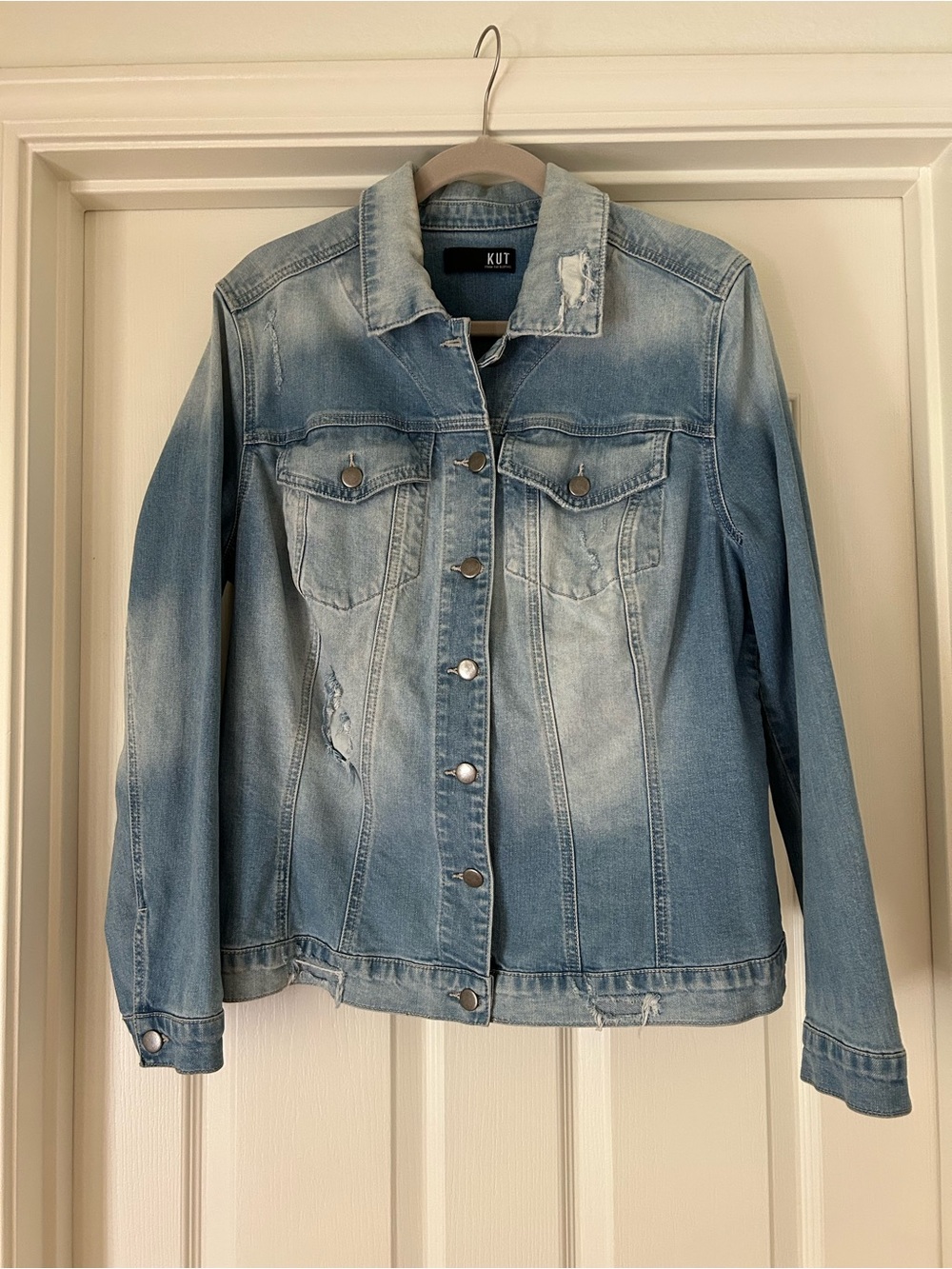 Kut from the Kloth Light Blue Distressed Denim Jacket